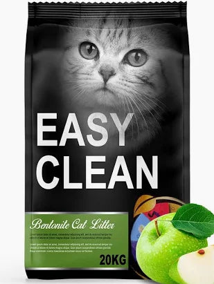 Arena para gatos Mundotito Easy Clean de 24 kg con aroma a manzana, mostrada en bolsa de 4 kg.