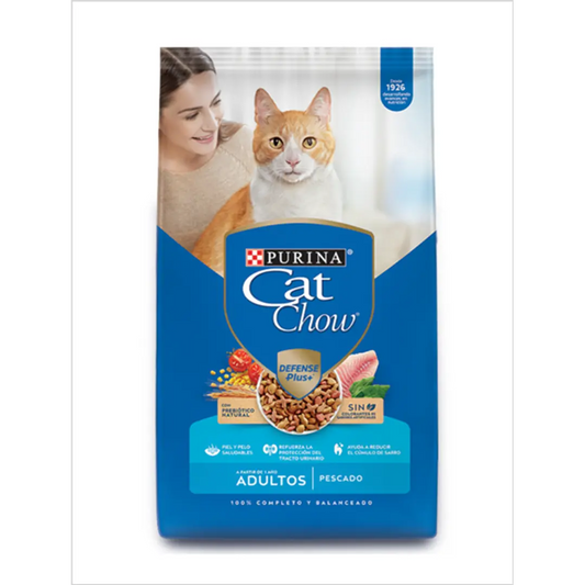 Alimento para gatos Cat Chow de 19,5 kg con sabor a pescado, en saco de marca Mundotito, visible en la imagen.