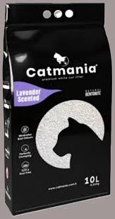 Arena para gatos Catmania de Mundotito, 17 kg, aroma a lavanda, con textura suave y absorbente en una caja grande.