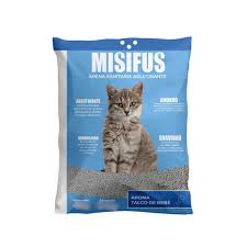 Arena para gatos Mundotito Misifus Manga, aroma a talco bebé, en bolsa de 20 kg con diseño colorido y fácil de manejar.