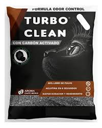 Arena para gatos Mundotito Turbo Clean 20 kg aroma café, con textura absorbente y aroma suave, en bolsa resistente.