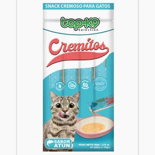 Cremitos para gatos sabor atún de 15g de Mundotito, muestra cremita cremosa en envase pequeño para mascotas felinas