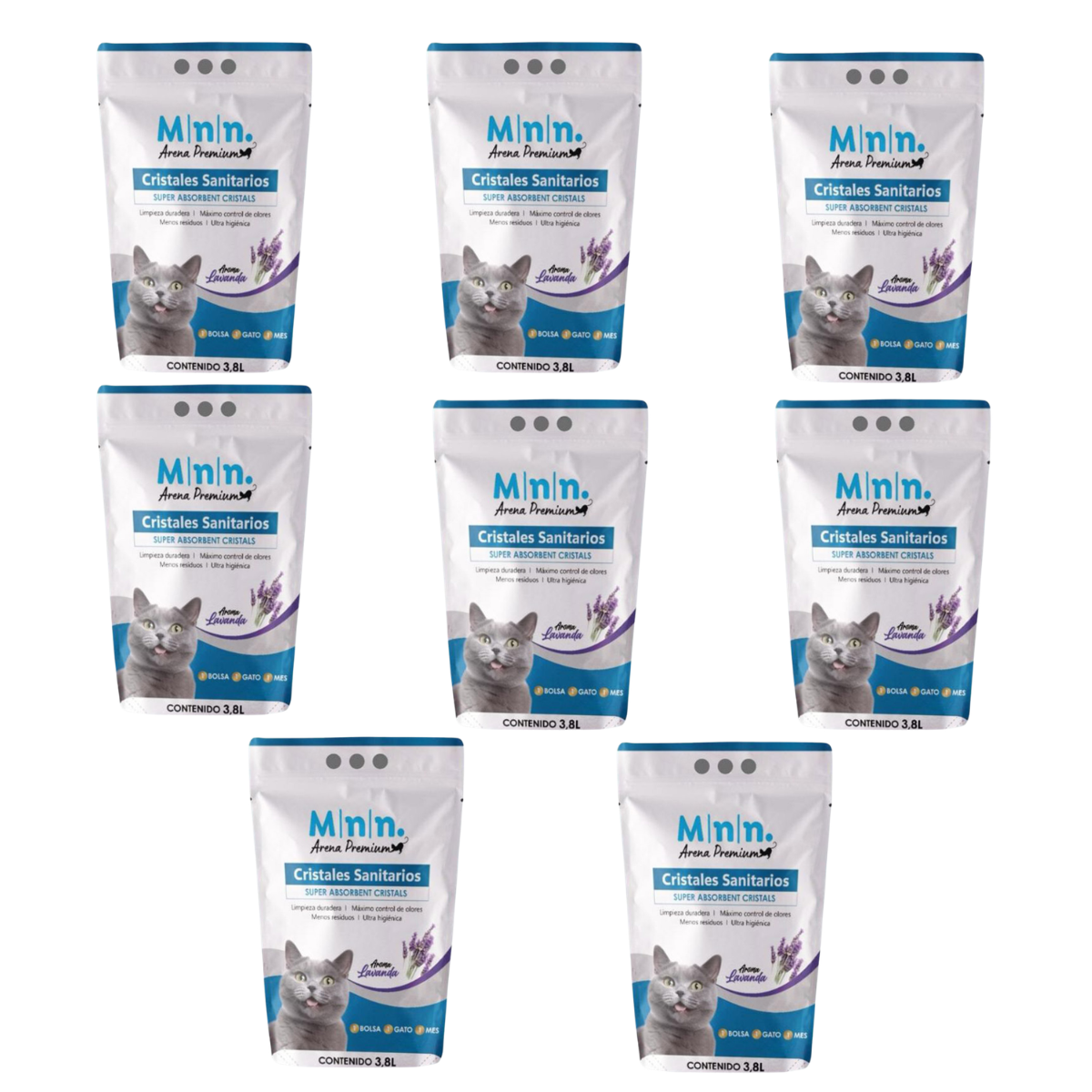 Pack Ahorro Arena Minino cristal 3,8 LT (8x3,8 LT) Arena de Cristales para Gatos Minino Cristales 3,8 LT - Sin Aroma - Imagen 1