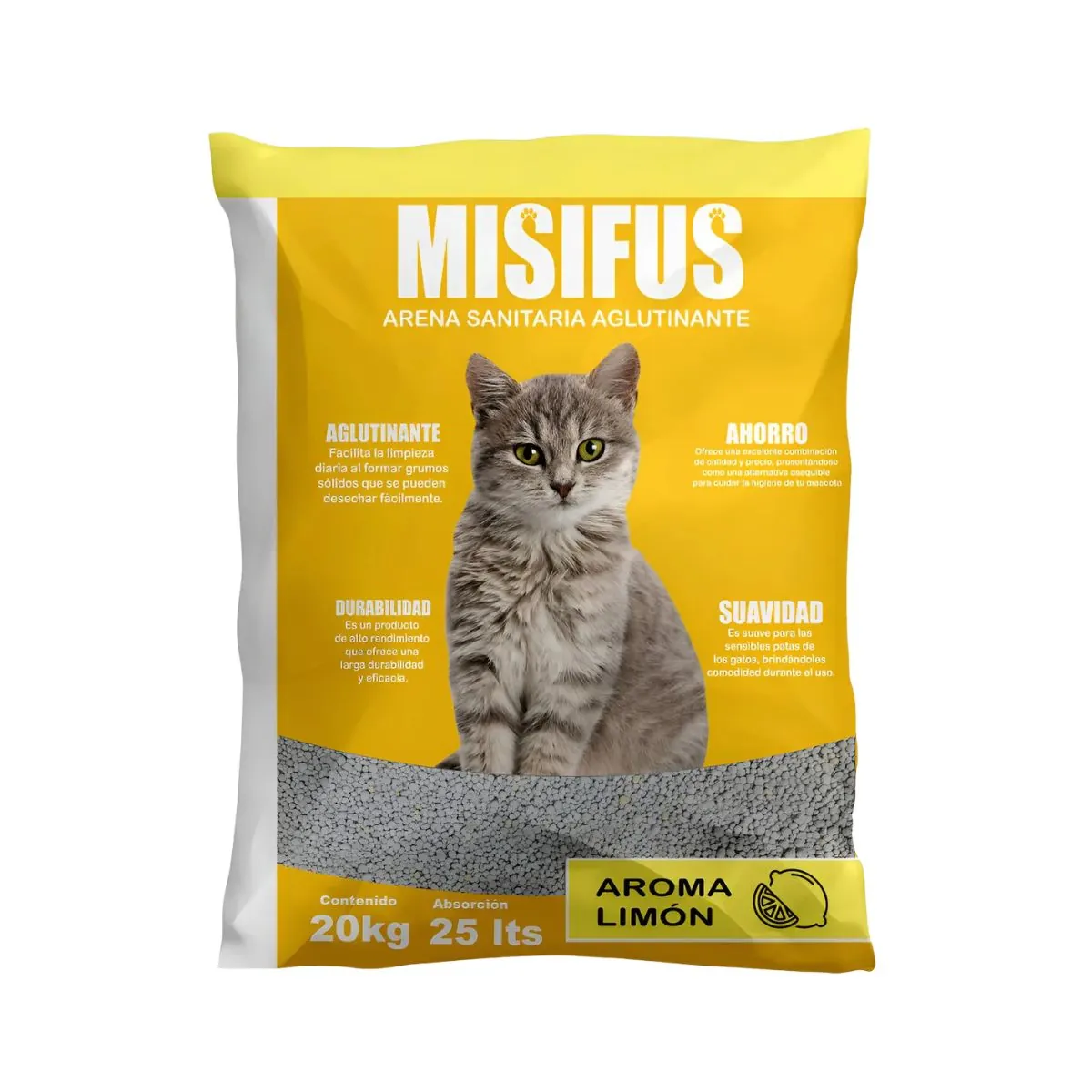 160 Arena para Gatos Misifus 20 kg - Aroma Limón - Imagen 1