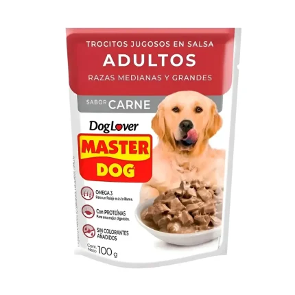 Master Dog Trocitos Jugosos  Ad. Raz. Peq. Carne 100gr.