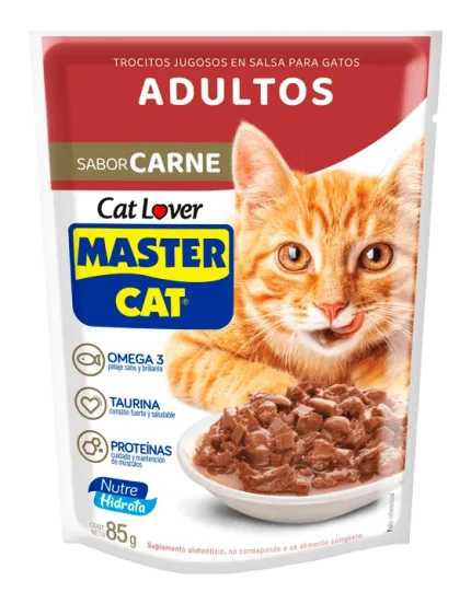 Master Cat Trocitos Jugosos para Gatos 85g - Sabor Carne